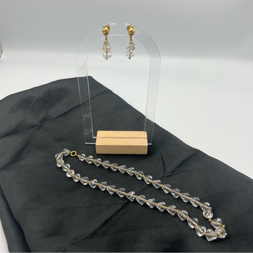 Vintage Simmons Gold Tone Crystal Bead Necklace & Matching‎ Screw Back Earrings